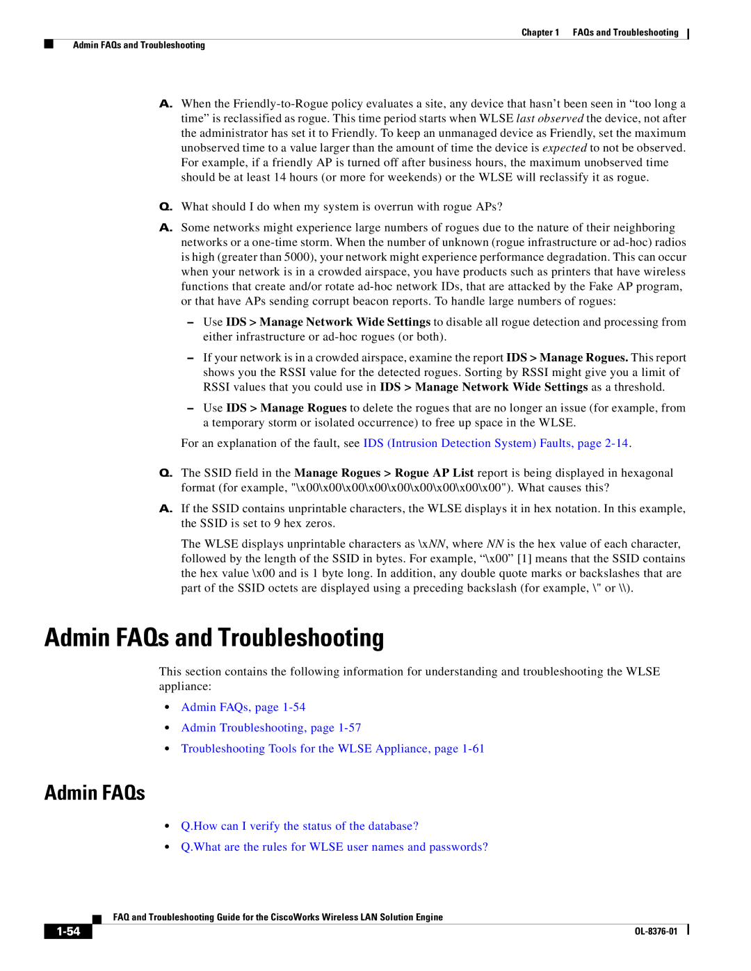 Cisco Systems OL-8376-01 manual Admin FAQs and Troubleshooting 