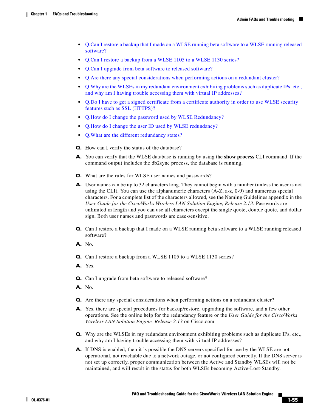 Cisco Systems OL-8376-01 manual FAQs and Troubleshooting Admin FAQs and Troubleshooting 