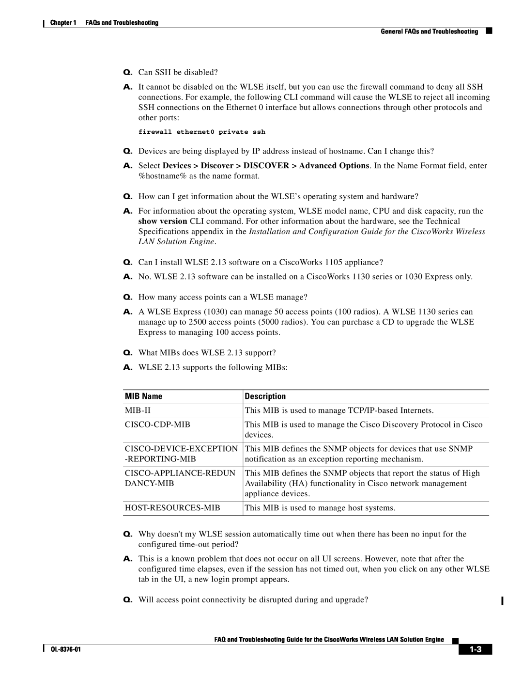 Cisco Systems OL-8376-01 manual MIB Name, Description 