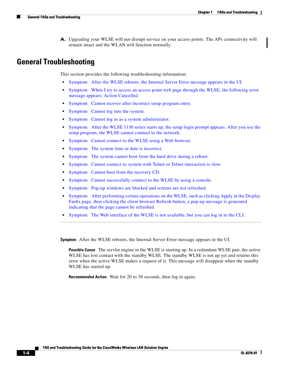 Cisco Systems OL-8376-01 manual General Troubleshooting 