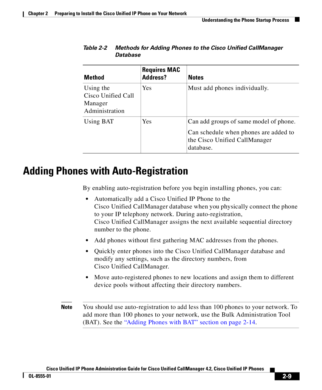 Cisco Systems OL-8555-01 manual Adding Phones with Auto-Registration 