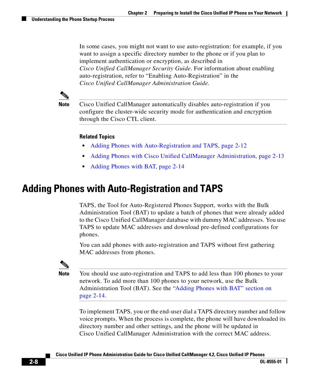 Cisco Systems OL-8555-01 manual Adding Phones with Auto-Registration and Taps 