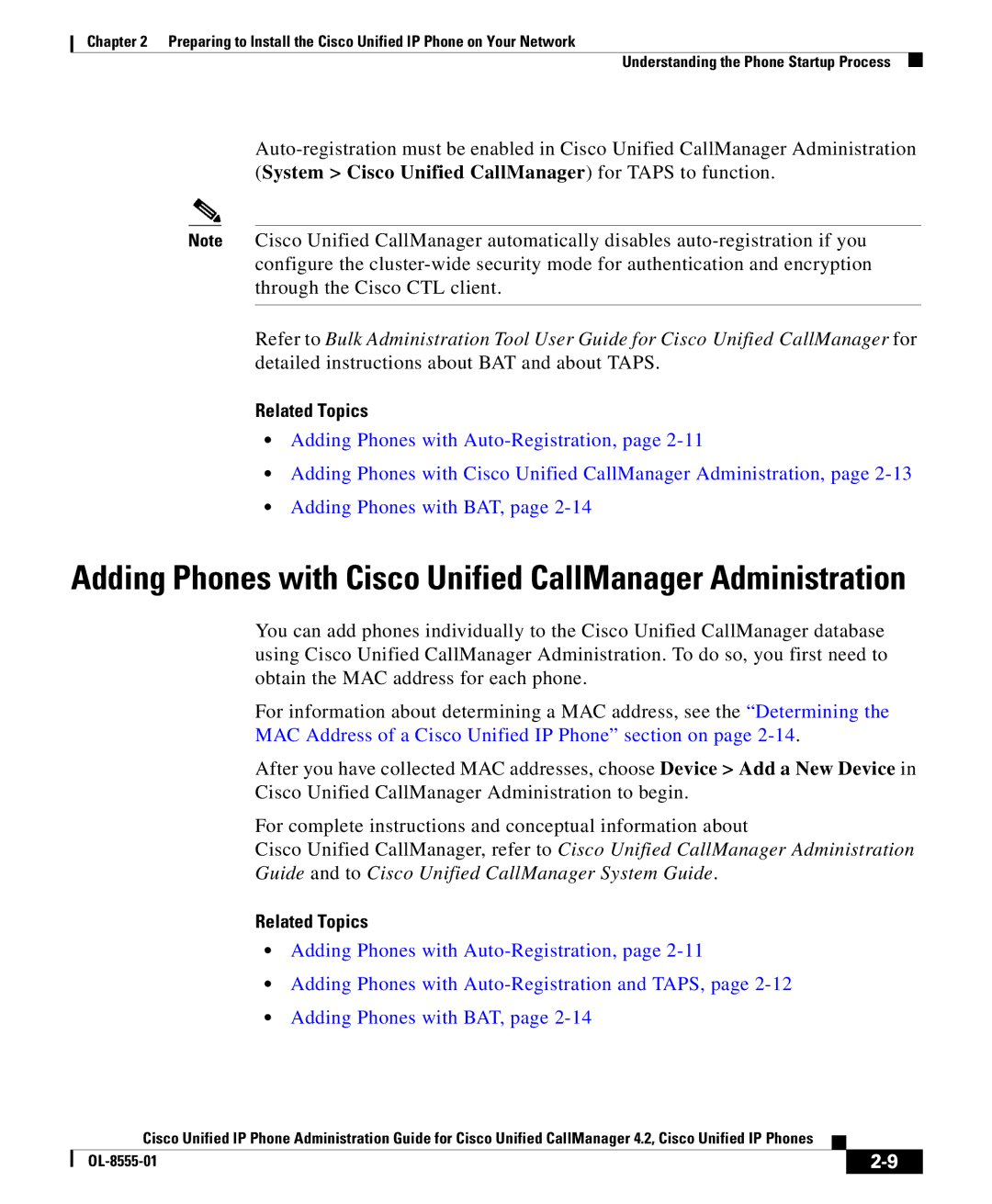 Cisco Systems OL-8555-01 manual Adding Phones with Cisco Unified CallManager Administration 