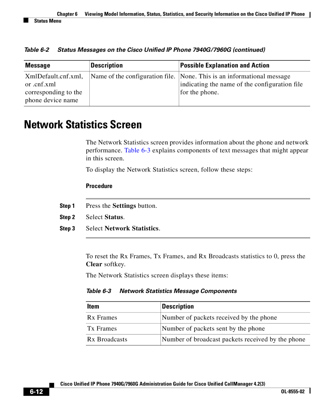 Cisco Systems OL-8555-02 manual Network Statistics Screen, Select Network Statistics 