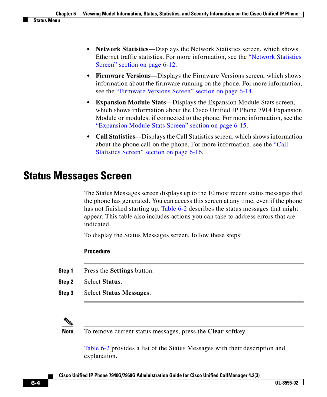 Cisco Systems OL-8555-02 manual Status Messages Screen, Select Status Messages 