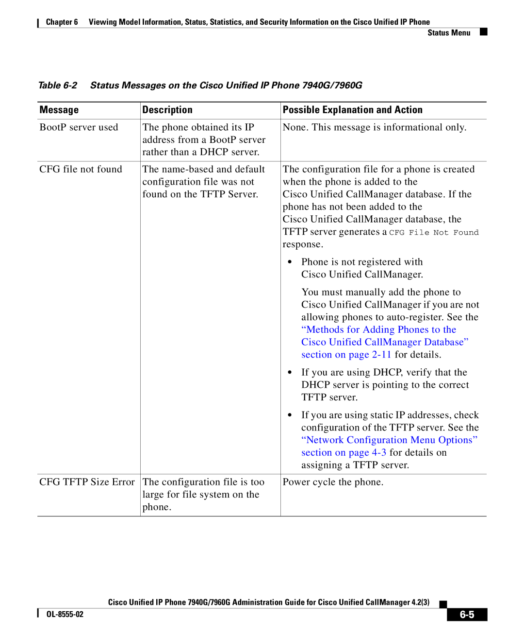 Cisco Systems OL-8555-02 Methods for Adding Phones to, Cisco Unified CallManager Database, Section on page 2-11for details 