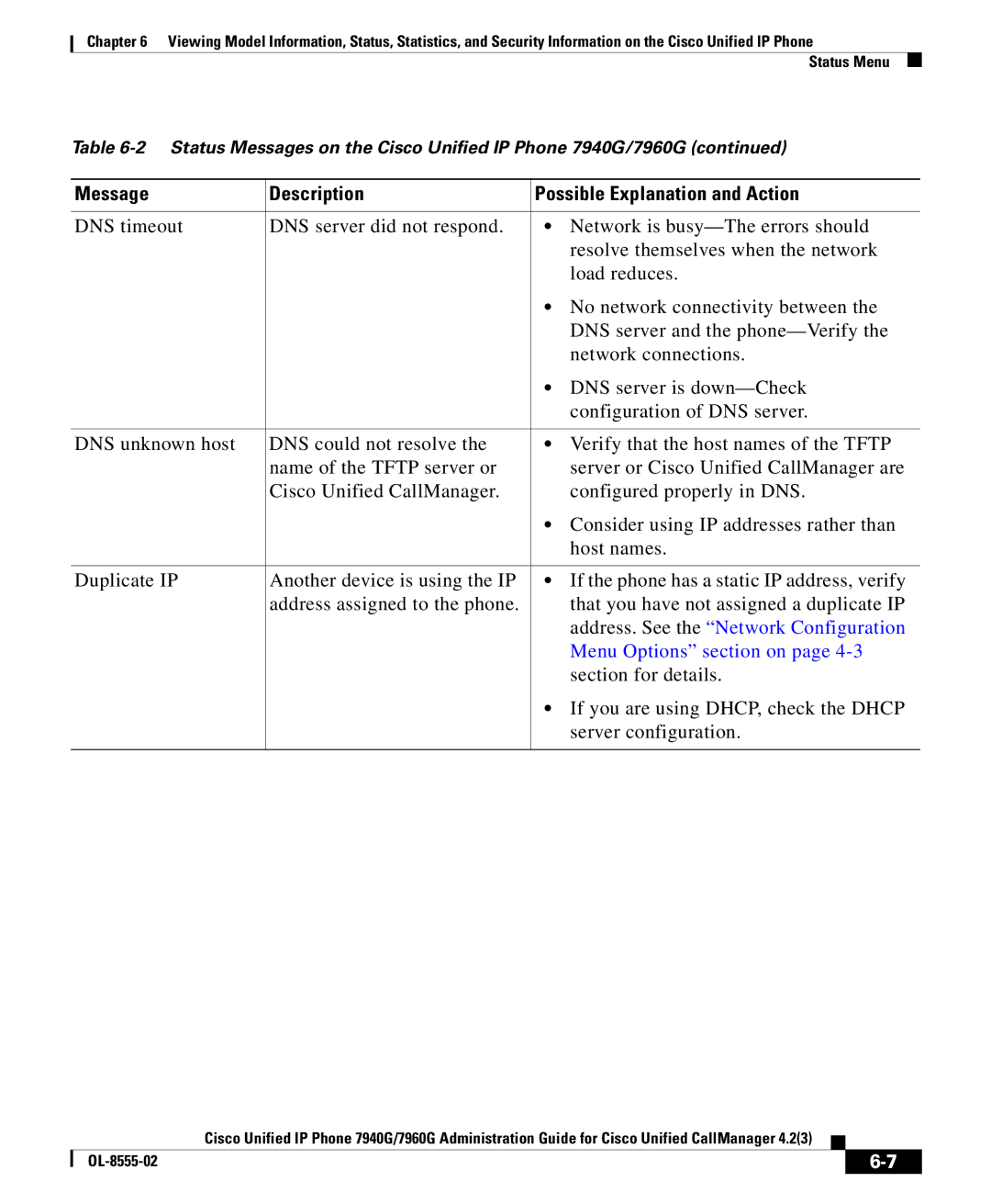 Cisco Systems OL-8555-02 manual Status Menu 