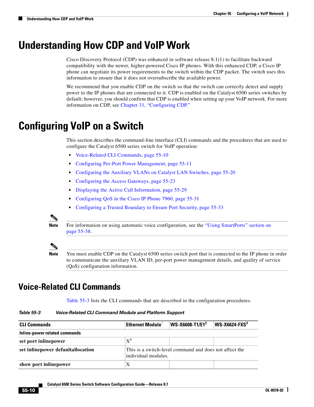 Cisco Systems OL-8978-02 Voice-Related CLI Commands, CLI Commands Ethernet Module1 WS-X6608-T1/E12 WS-X6624-FXS3, 55-10 