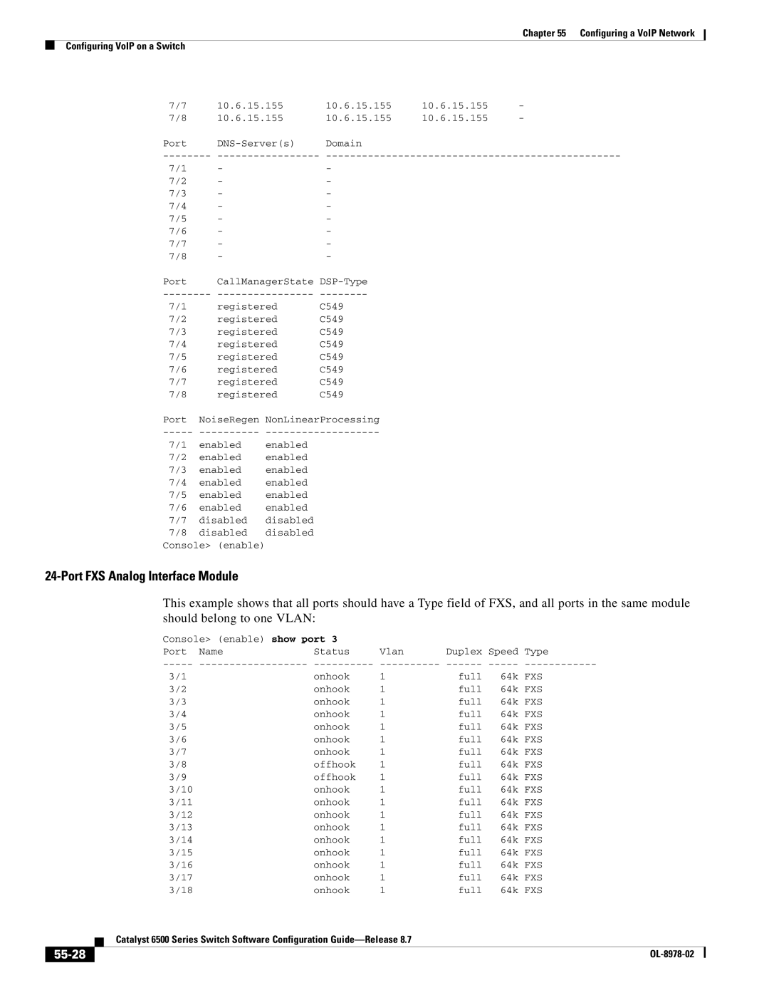 Cisco Systems OL-8978-02 manual Port FXS Analog Interface Module, 55-28 