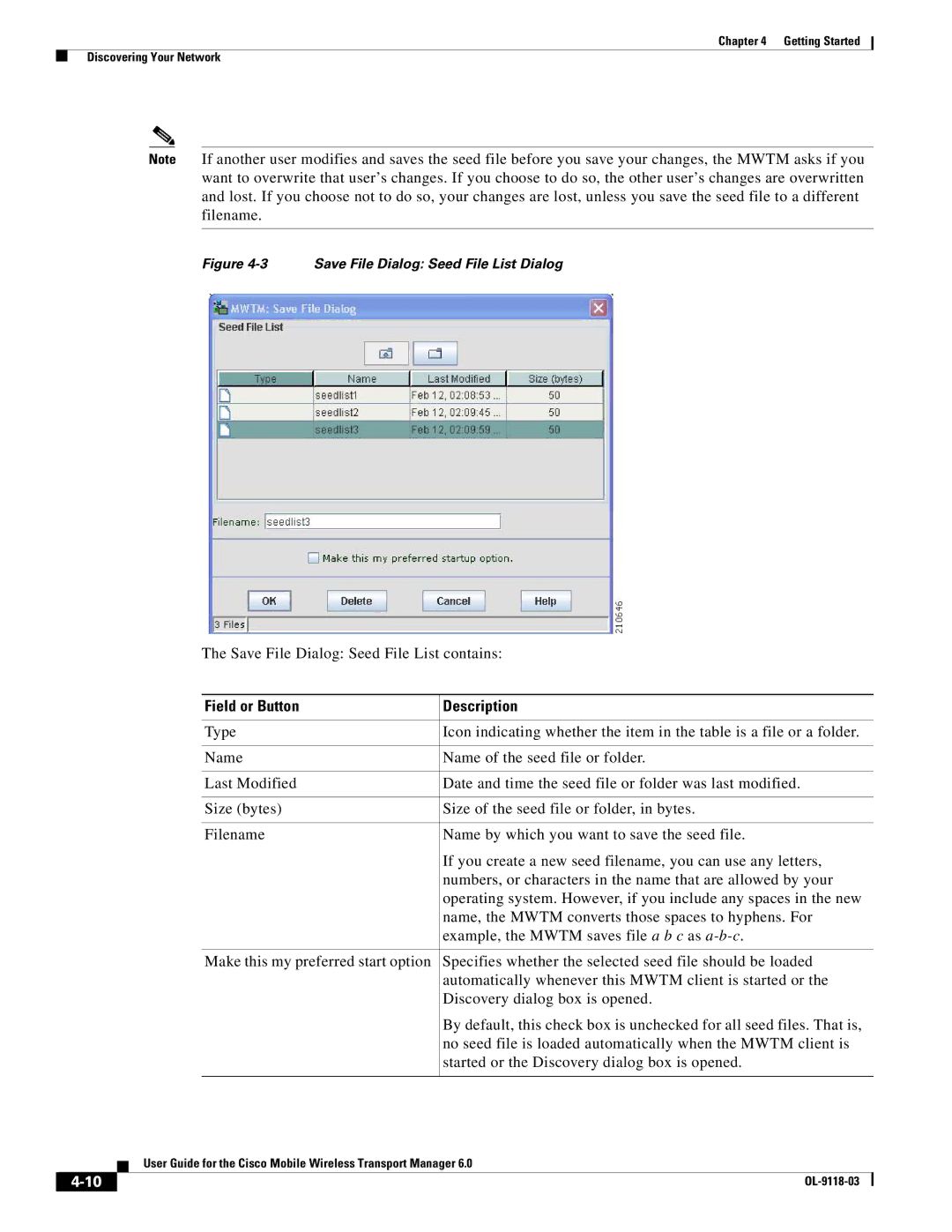 Cisco Systems OL-9118-03 manual Save File Dialog Seed File List contains 