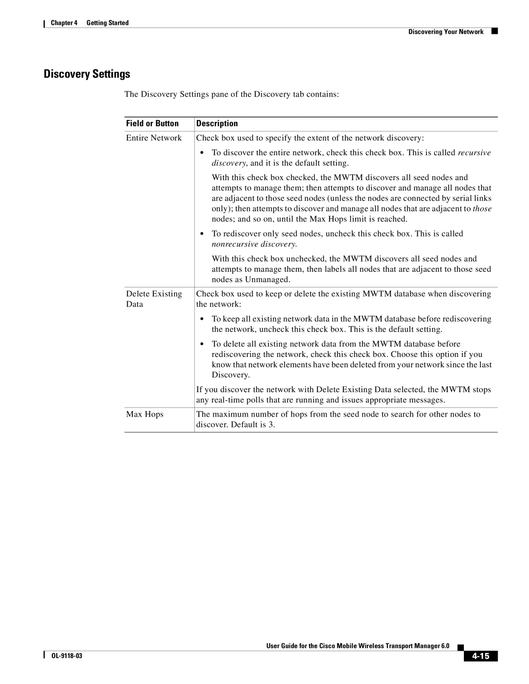 Cisco Systems OL-9118-03 manual Discovery Settings, Nonrecursive discovery 