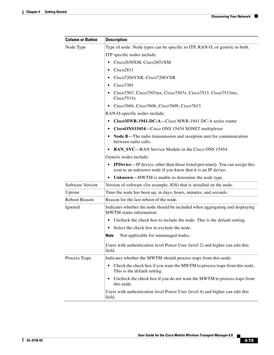 Cisco Systems OL-9118-03 manual Column or Button Description 