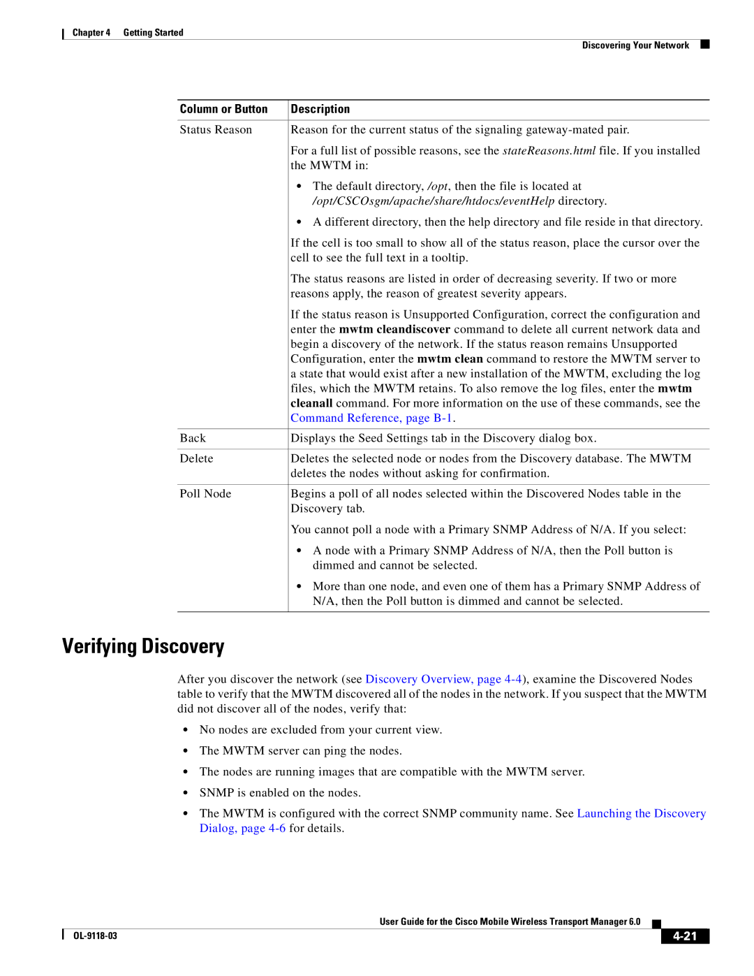 Cisco Systems OL-9118-03 manual Verifying Discovery, Command Reference, page B-1 