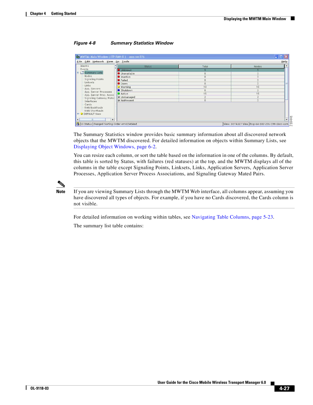 Cisco Systems OL-9118-03 manual Summary Statistics Window 