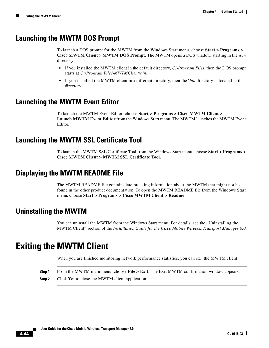 Cisco Systems OL-9118-03 manual Exiting the Mwtm Client 