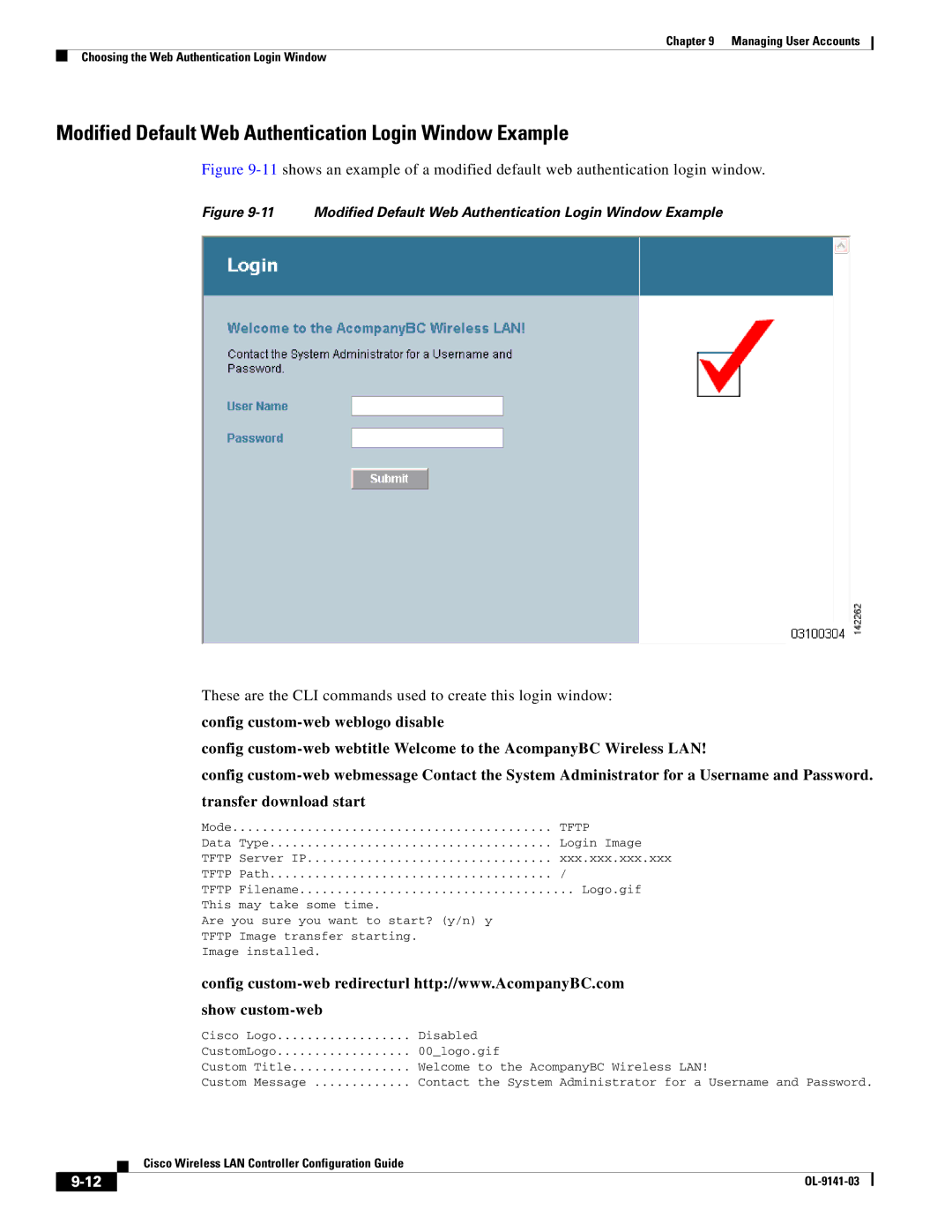 Cisco Systems OL-9141-03 Modified Default Web Authentication Login Window Example, Welcome to the AcompanyBC Wireless LAN 