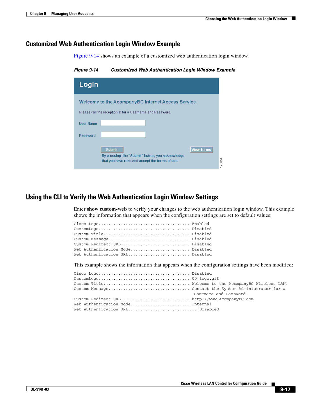 Cisco Systems OL-9141-03 manual Customized Web Authentication Login Window Example, Enabled 