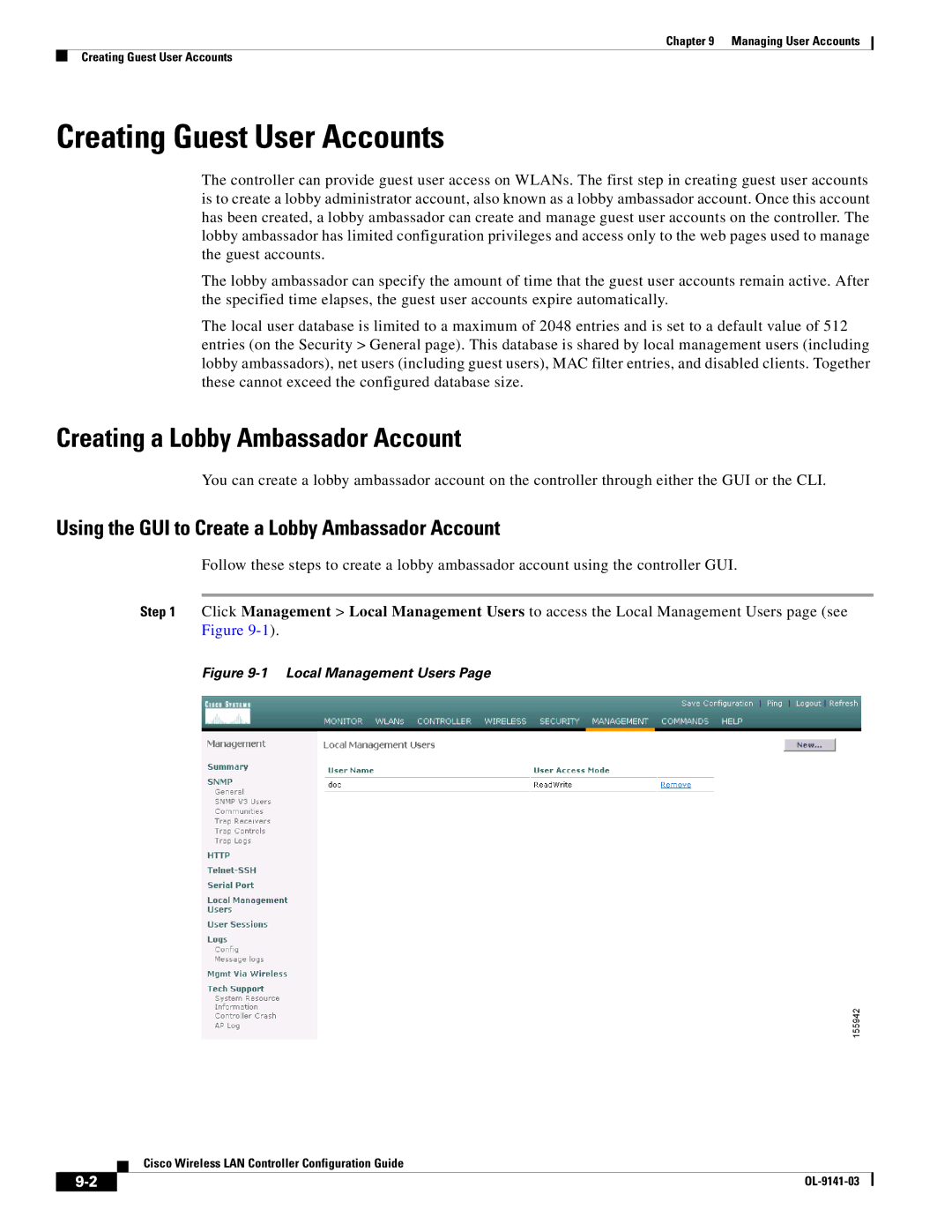 Cisco Systems OL-9141-03 manual Creating a Lobby Ambassador Account, Using the GUI to Create a Lobby Ambassador Account 