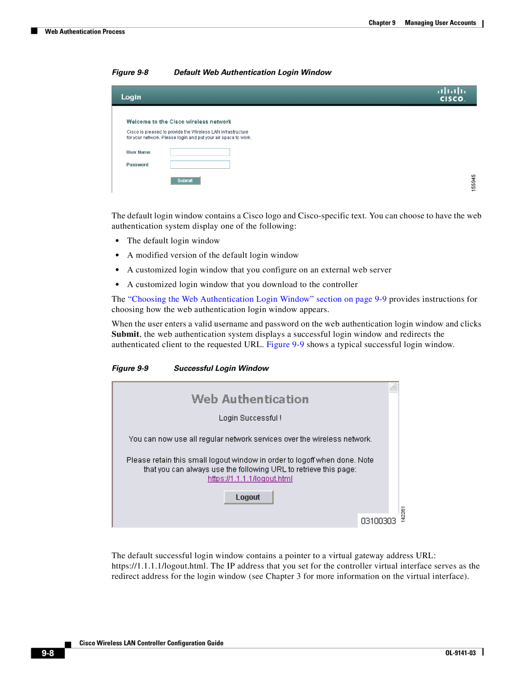 Cisco Systems OL-9141-03 manual Default Web Authentication Login Window 