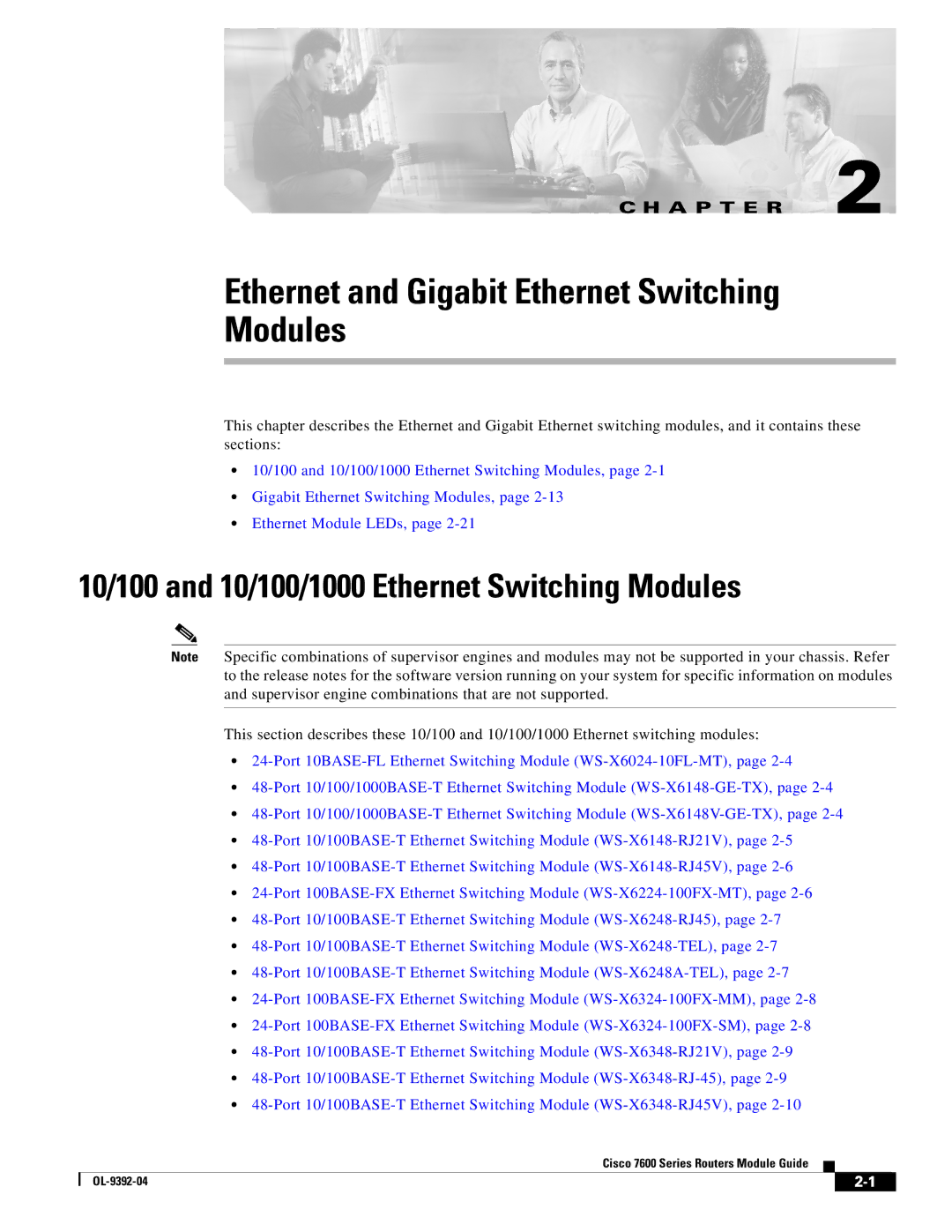 Cisco Systems OL-9392-04 manual Ethernet and Gigabit Ethernet Switching Modules 