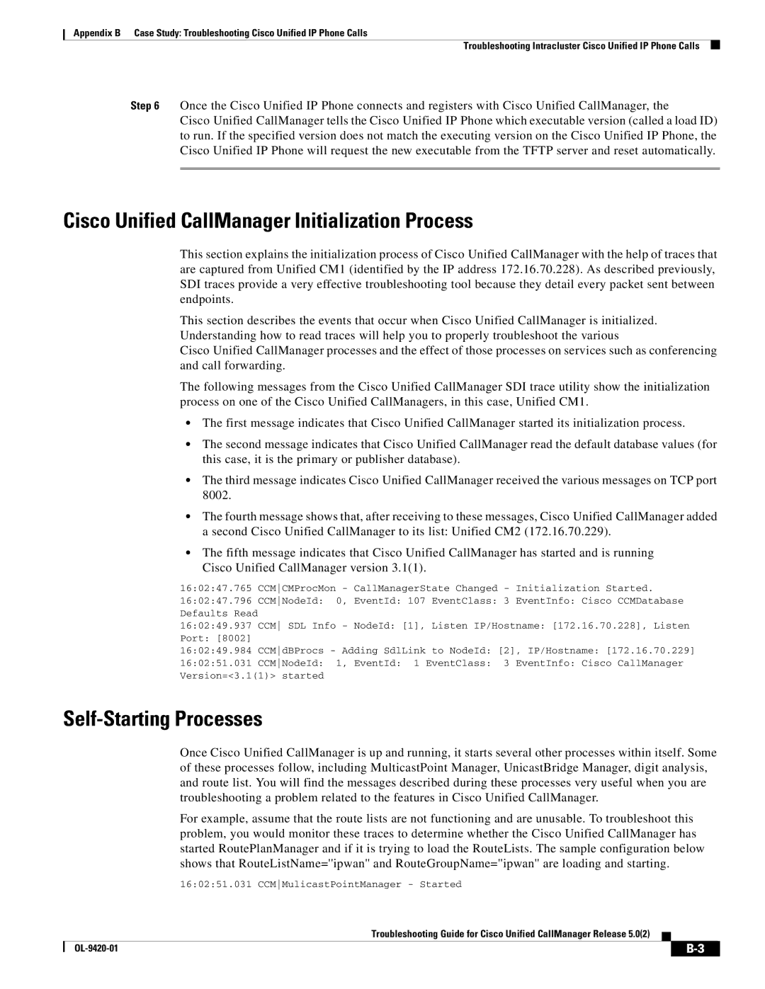 Cisco Systems OL-9420-01 appendix Cisco Unified CallManager Initialization Process, Self-Starting Processes 