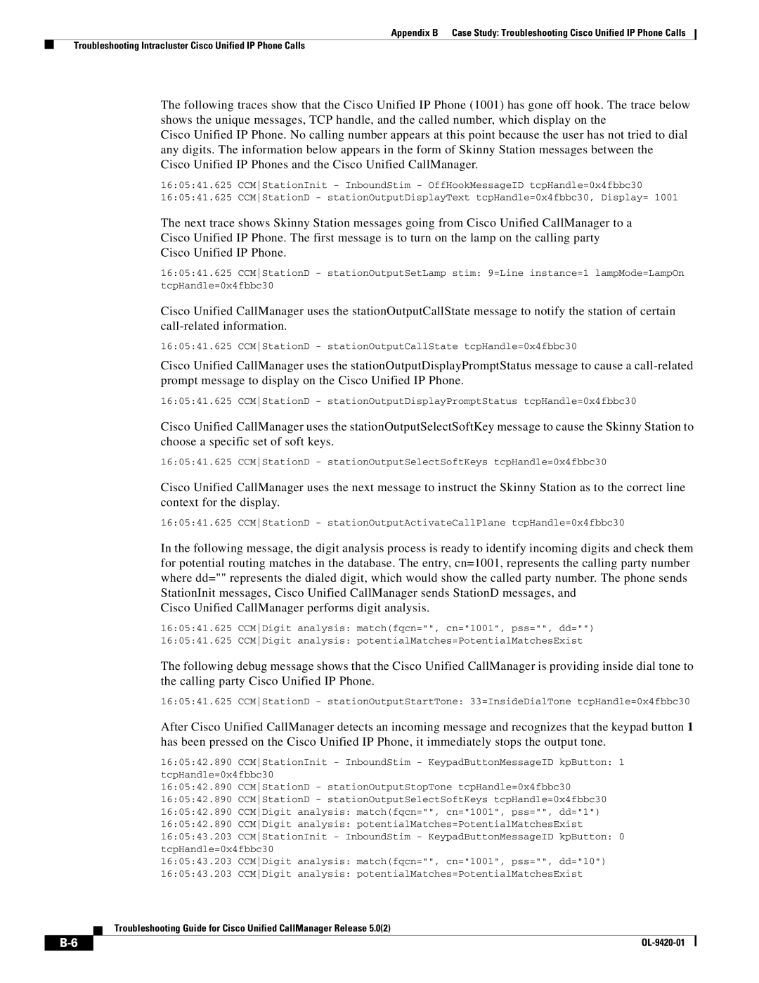 Cisco Systems OL-9420-01 appendix CCMStationD stationOutputCallState tcpHandle=0x4fbbc30 