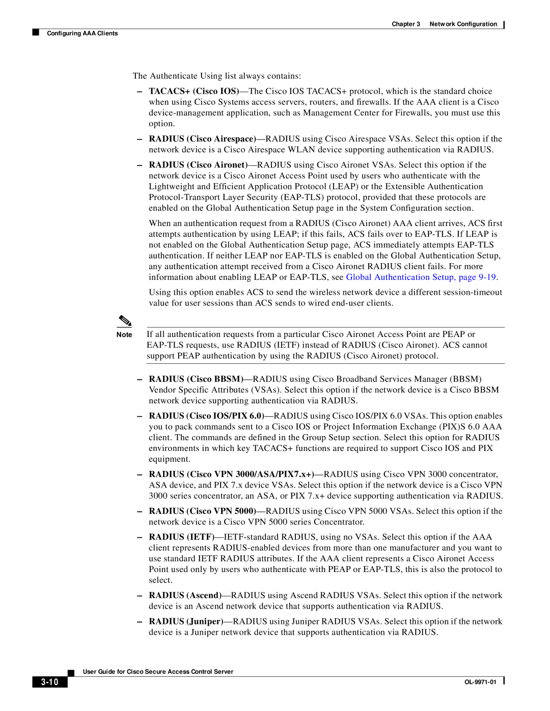 Cisco Systems OL-9971-01 manual Network Configuration Configuring AAA Clients 