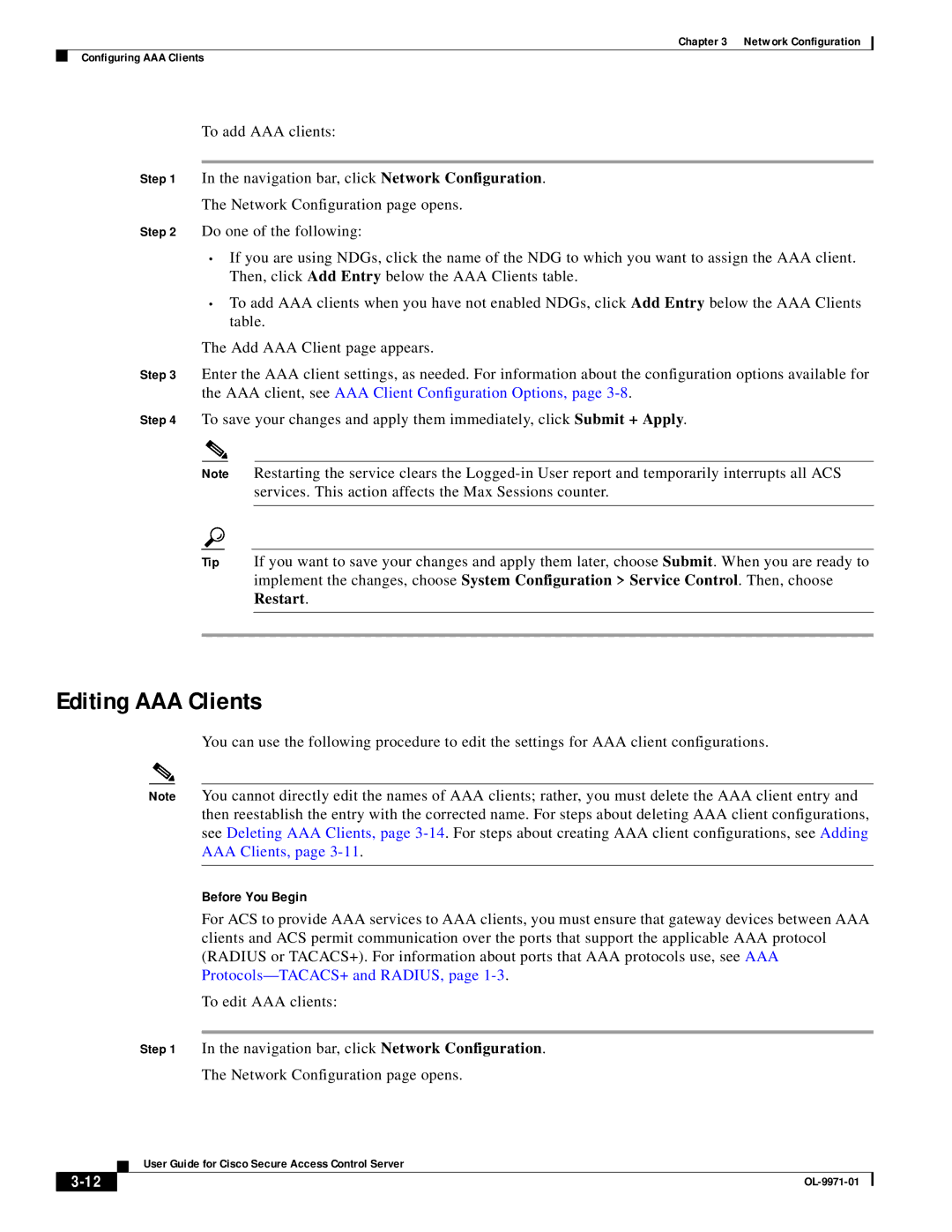 Cisco Systems OL-9971-01 manual Editing AAA Clients 