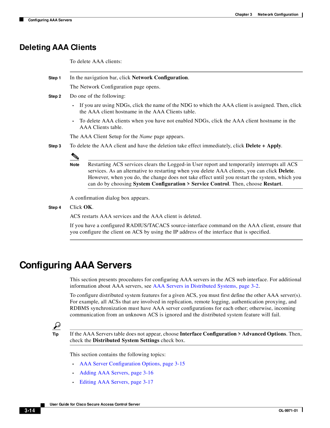 Cisco Systems OL-9971-01 manual Configuring AAA Servers, Deleting AAA Clients 