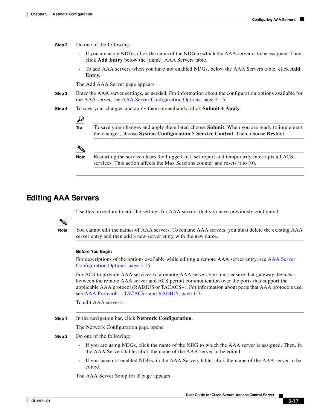 Cisco Systems OL-9971-01 manual Editing AAA Servers 