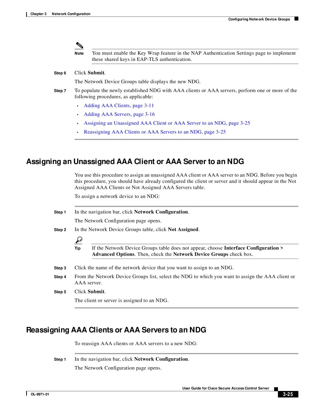 Cisco Systems OL-9971-01 manual Assigning an Unassigned AAA Client or AAA Server to an NDG 