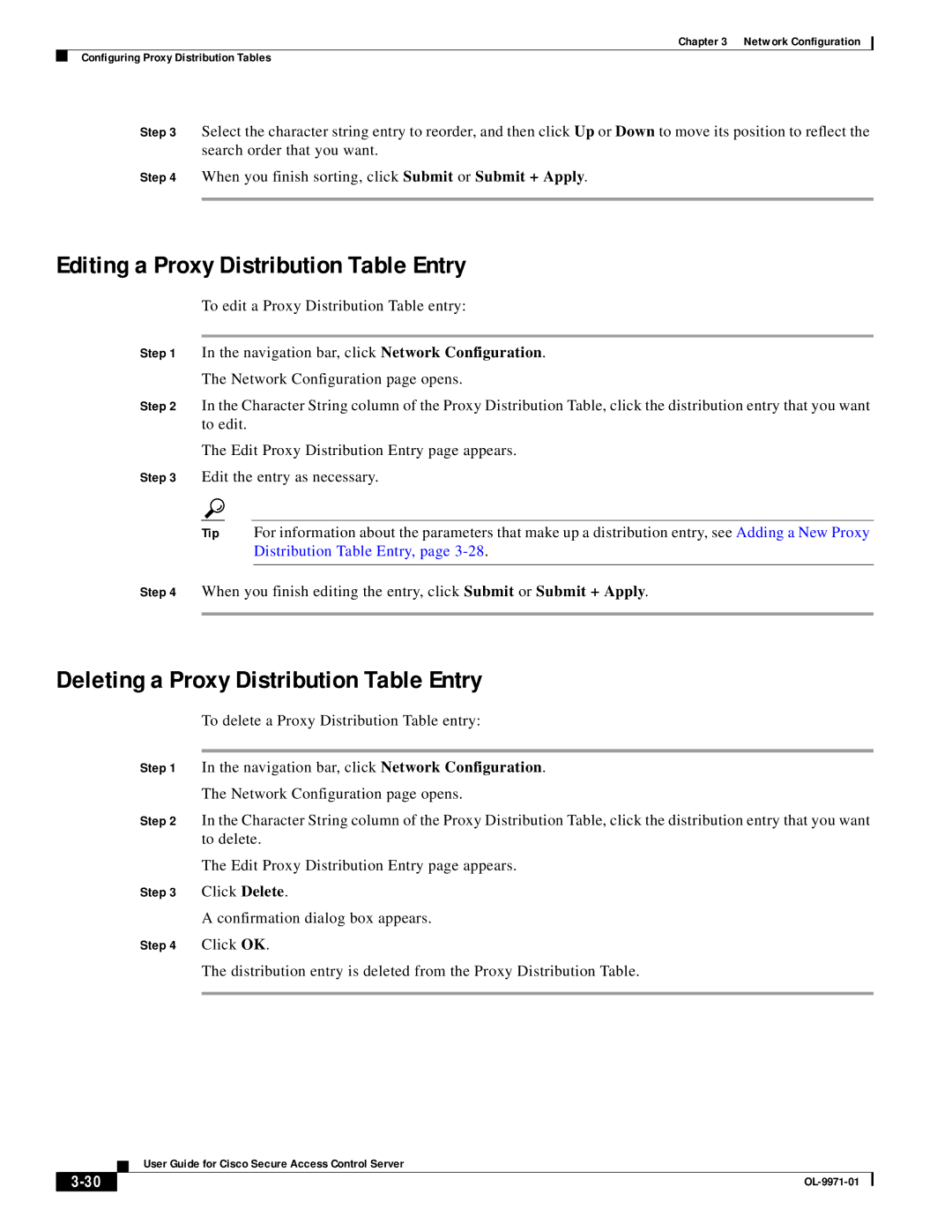 Cisco Systems OL-9971-01 manual Editing a Proxy Distribution Table Entry, Deleting a Proxy Distribution Table Entry 