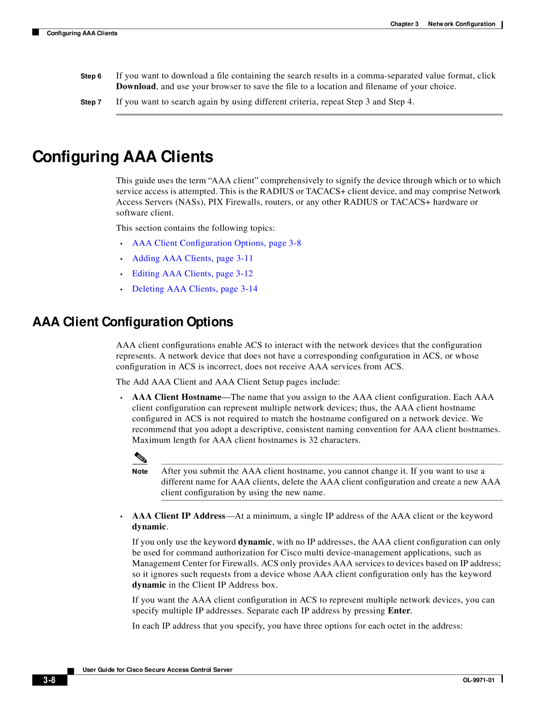 Cisco Systems OL-9971-01 manual Configuring AAA Clients, AAA Client Configuration Options 