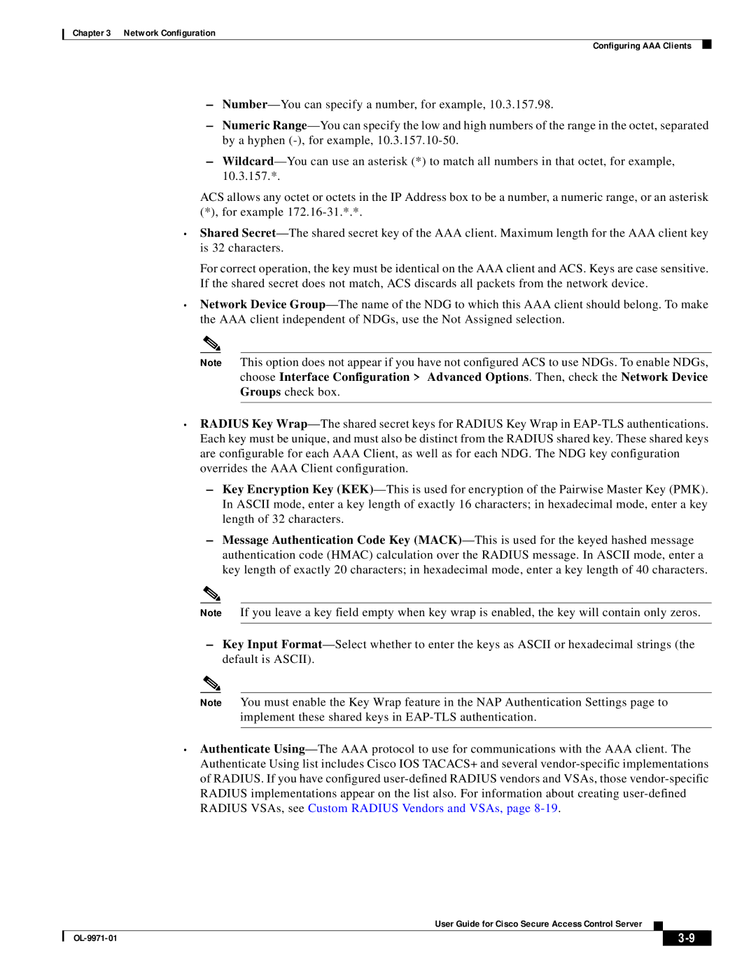 Cisco Systems OL-9971-01 manual Network Configuration Configuring AAA Clients 