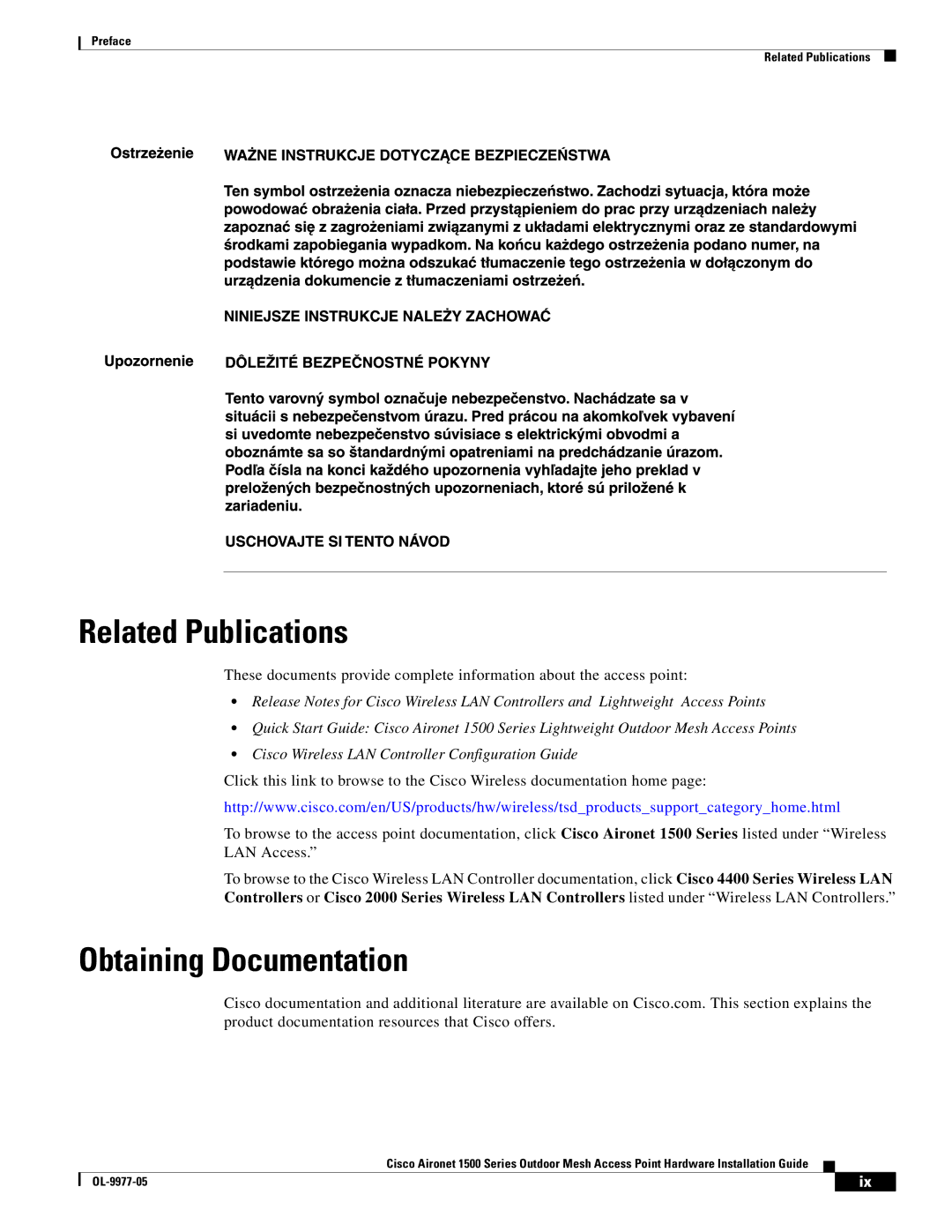 Cisco Systems OL-9977-05 manual Related Publications, Obtaining Documentation 