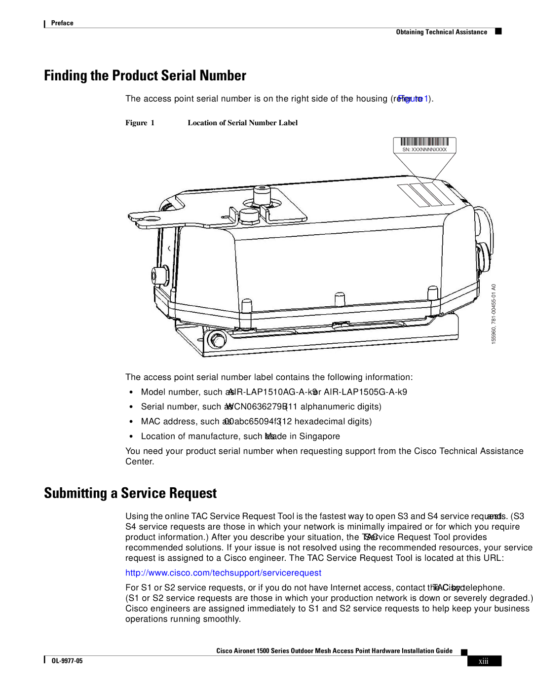 Cisco Systems OL-9977-05 manual Finding the Product Serial Number, Submitting a Service Request 