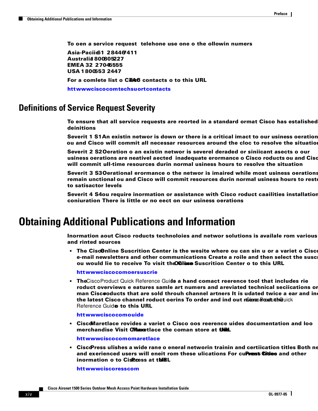 Cisco Systems OL-9977-05 manual Obtaining Additional Publications and Information, Definitions of Service Request Severity 