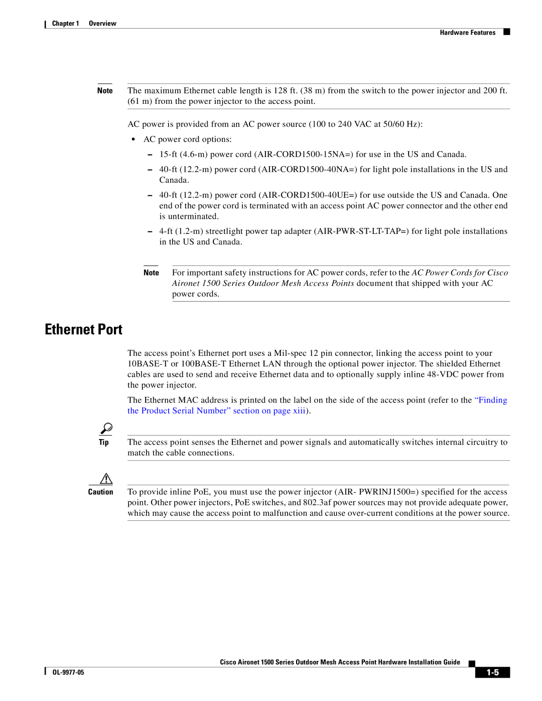 Cisco Systems OL-9977-05 manual Ethernet Port 