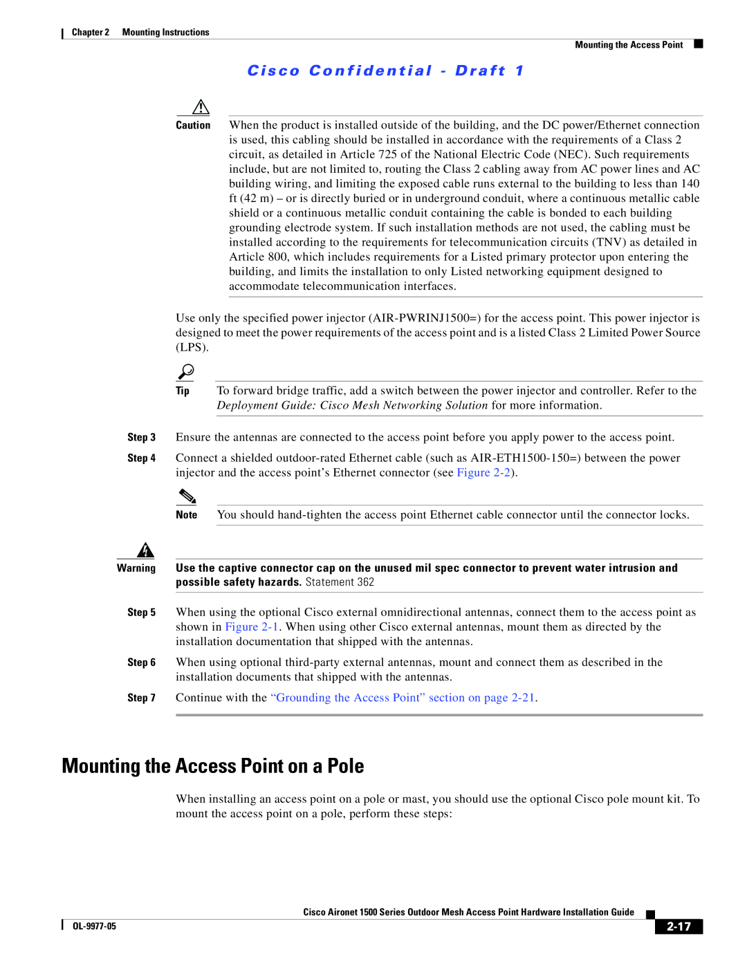 Cisco Systems OL-9977-05 manual Mounting the Access Point on a Pole 