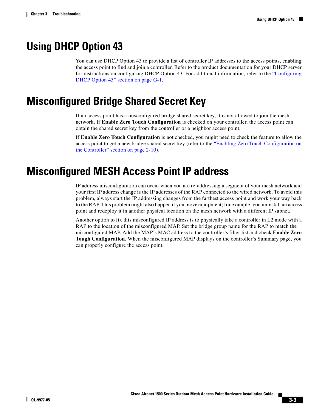 Cisco Systems OL-9977-05 manual Using Dhcp Option, Misconfigured Bridge Shared Secret Key 