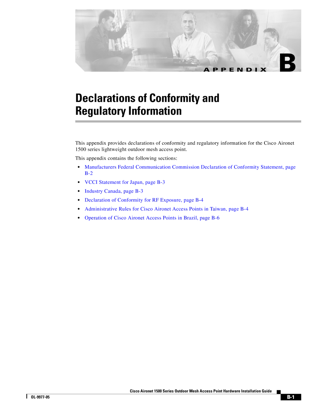 Cisco Systems OL-9977-05 manual Declarations of Conformity Regulatory Information 