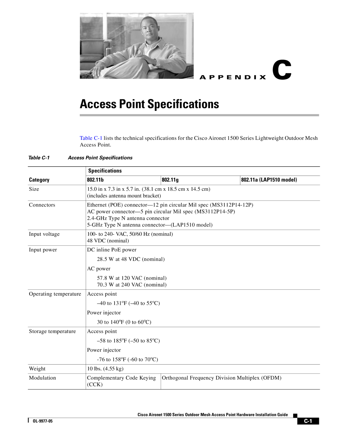 Cisco Systems OL-9977-05 manual Access Point Specifications, Cck 