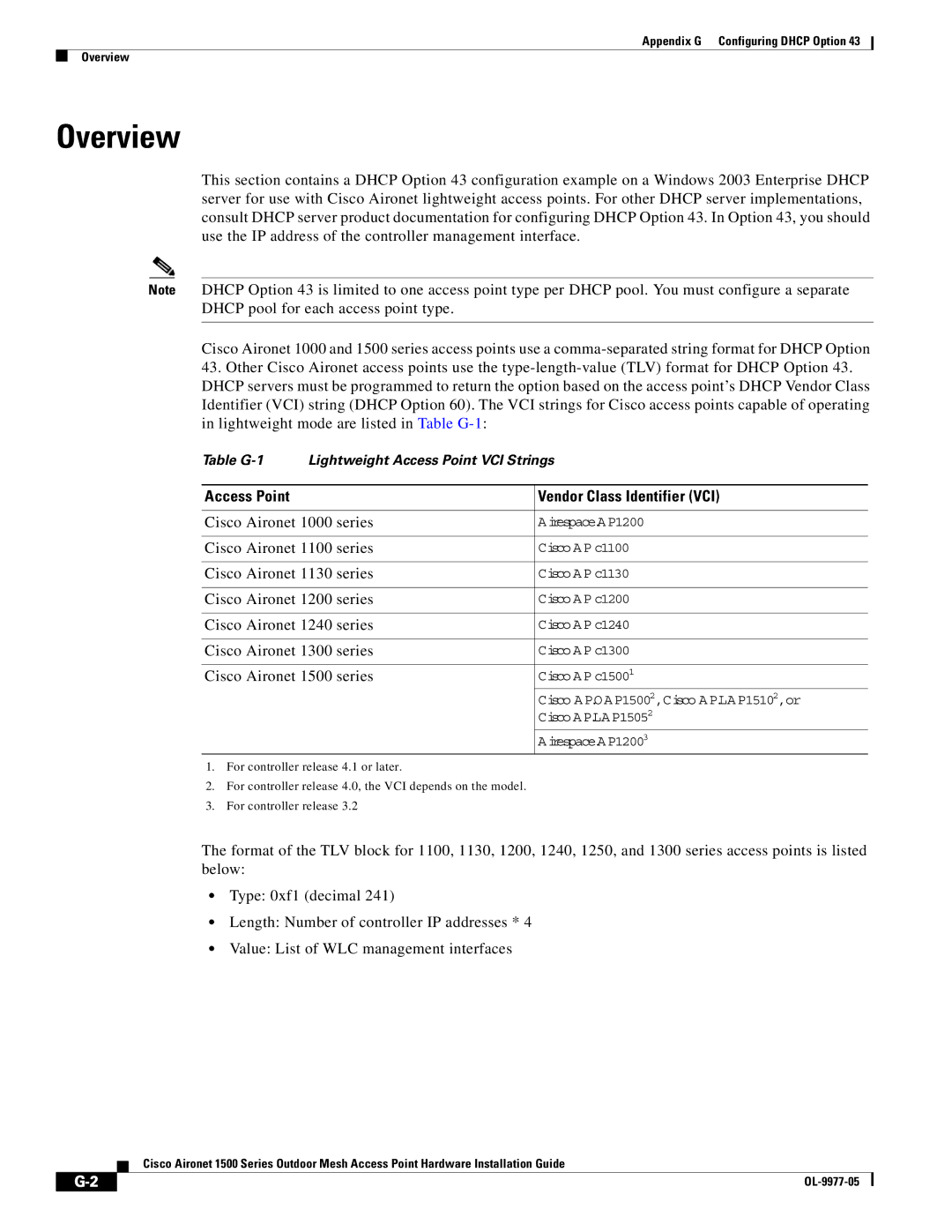 Cisco Systems OL-9977-05 manual Overview, Access Point Vendor Class Identifier VCI 