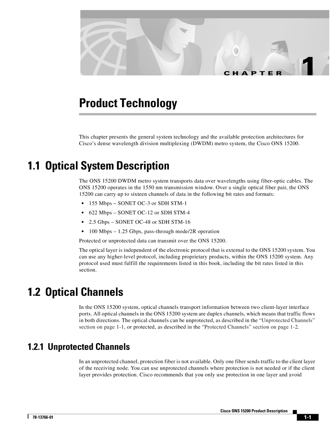 Cisco Systems ONS 15200 manual Optical System Description, Optical Channels, Unprotected Channels 