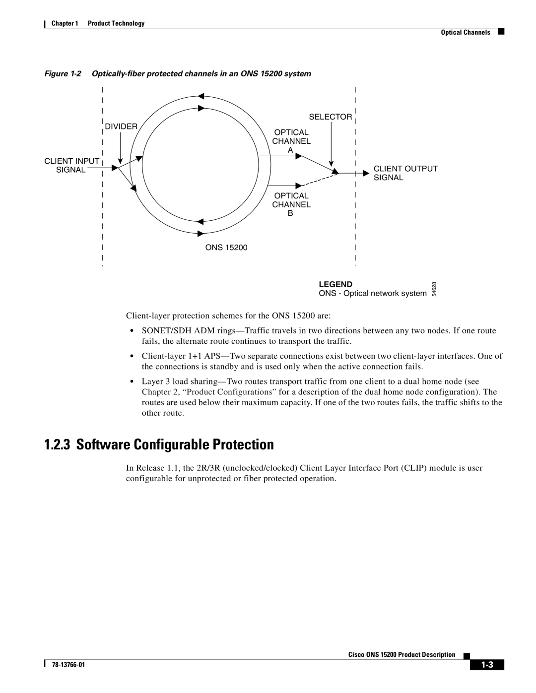 Cisco Systems manual Software Configurable Protection, Optically-fiber protected channels in an ONS 15200 system 