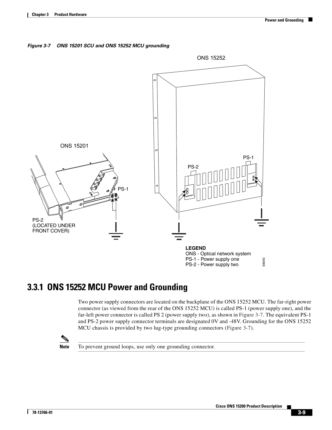 Cisco Systems ONS 15200 manual ONS 15252 MCU Power and Grounding, Ons 