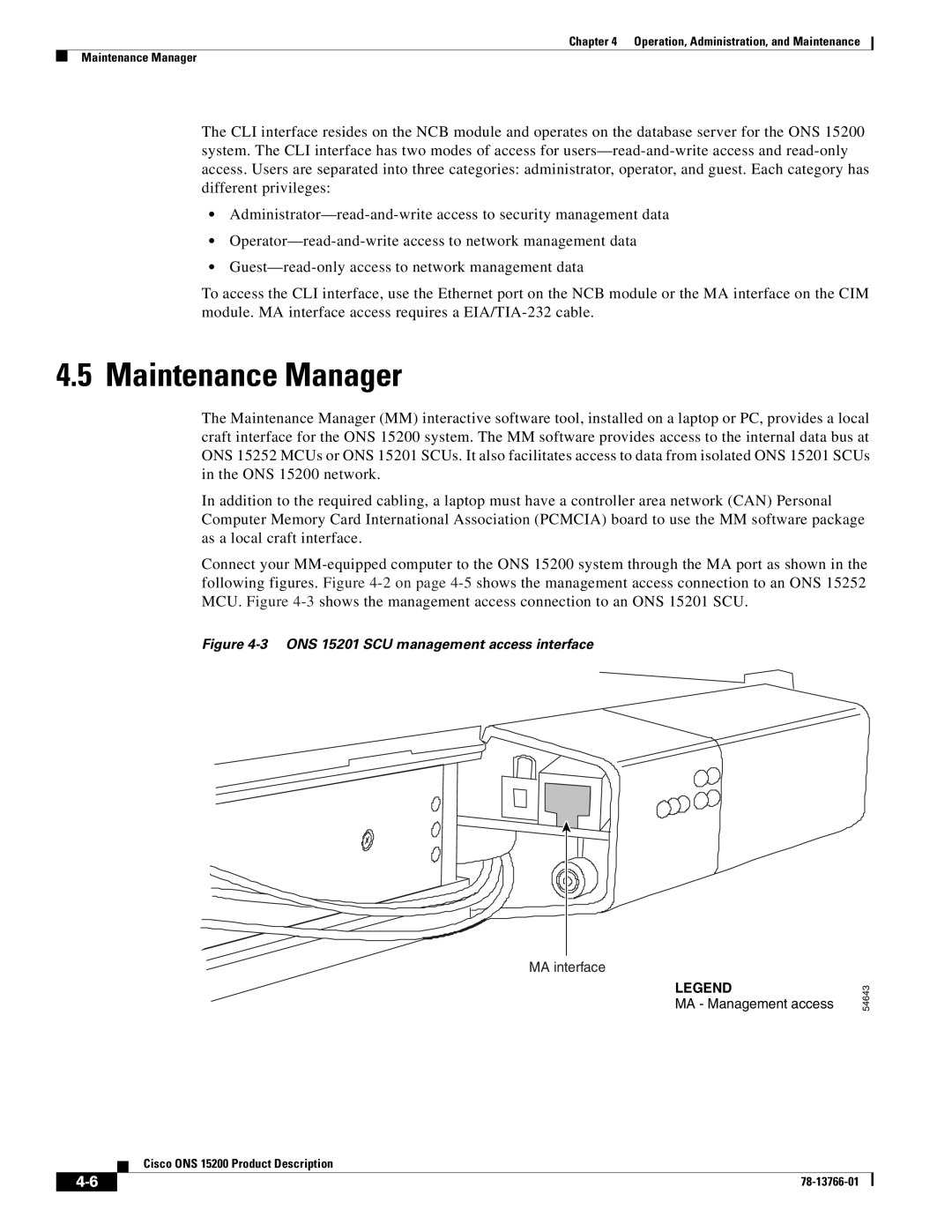 Cisco Systems ONS 15200 manual Maintenance Manager, MA interface 