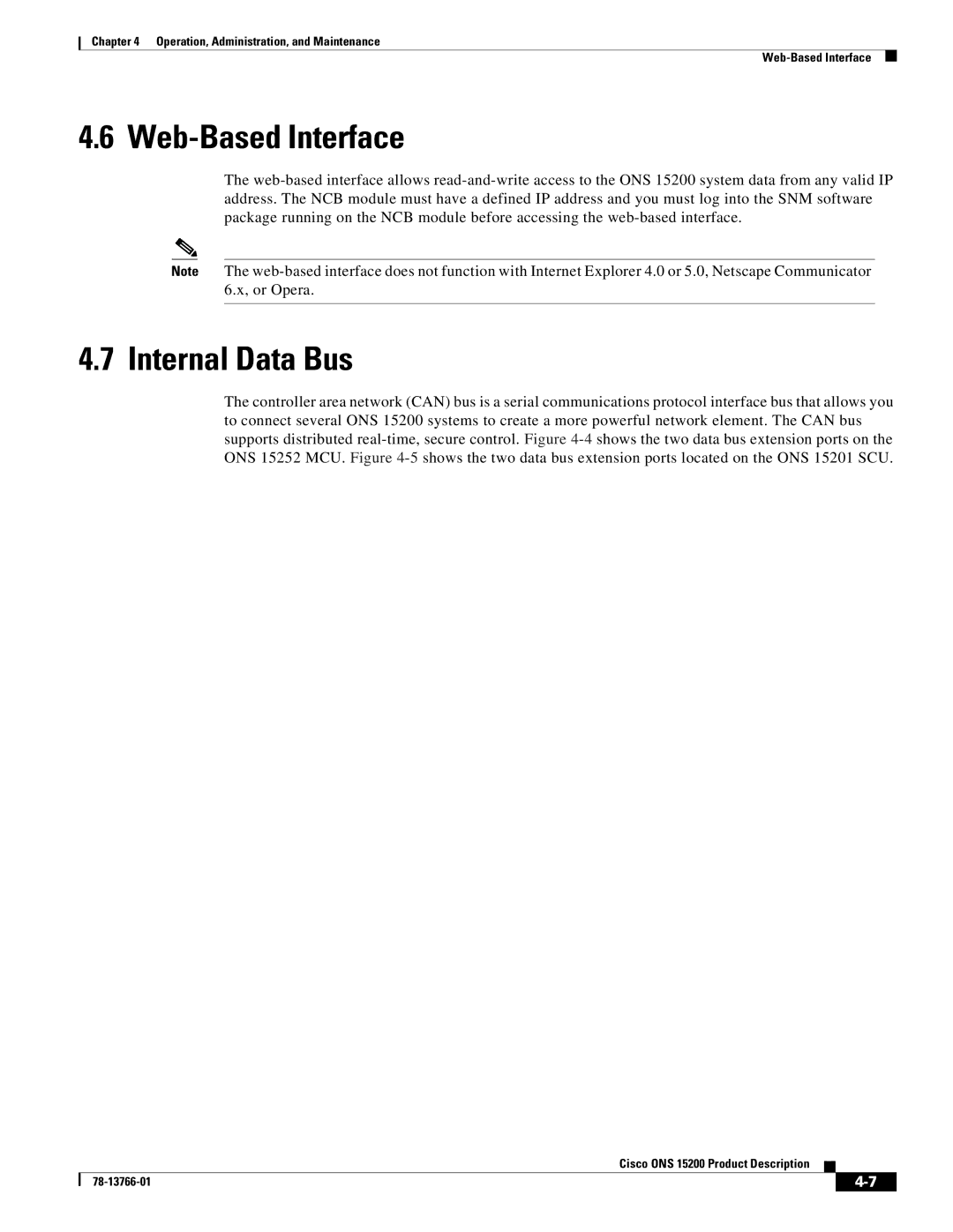 Cisco Systems ONS 15200 manual Web-Based Interface, Internal Data Bus 