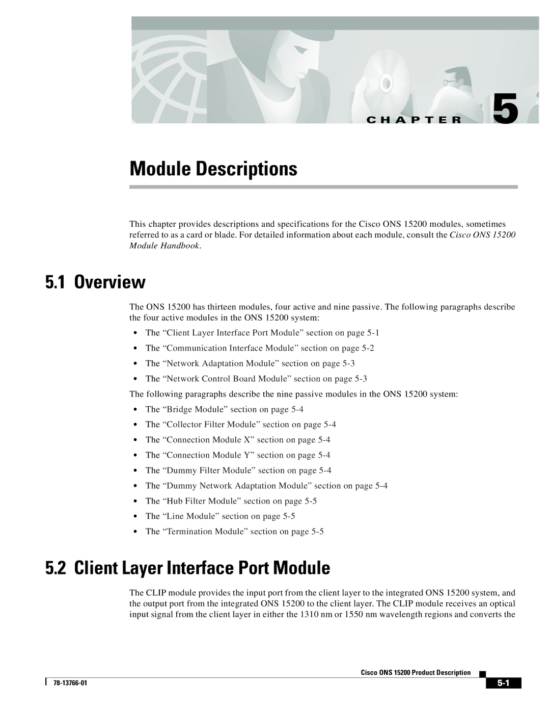 Cisco Systems ONS 15200 manual Overview, Client Layer Interface Port Module 