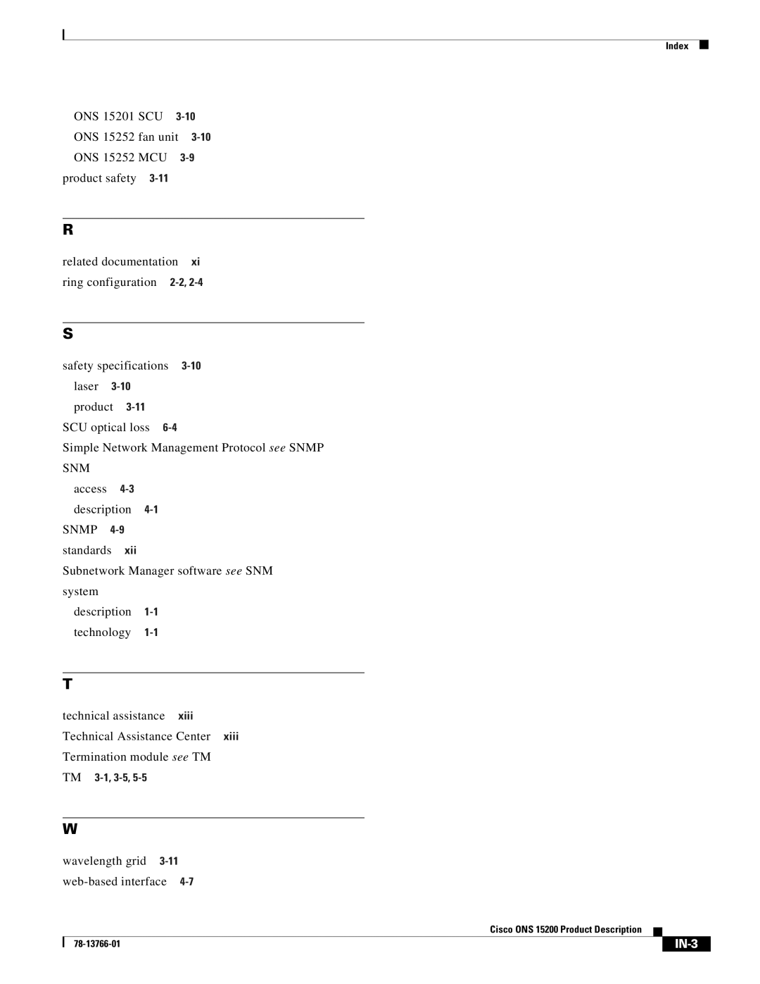 Cisco Systems ONS 15200 manual IN-3 